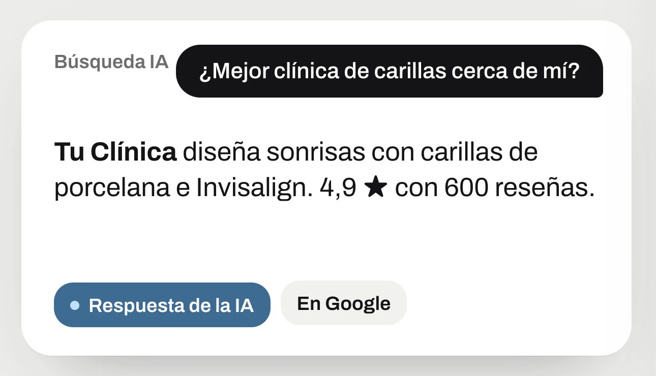 Una respuesta de búsqueda con IA que nombra a la clínica